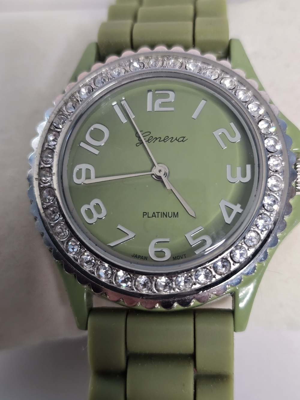 Geneva Green Silicone Women's Watch with Crystal Accents
